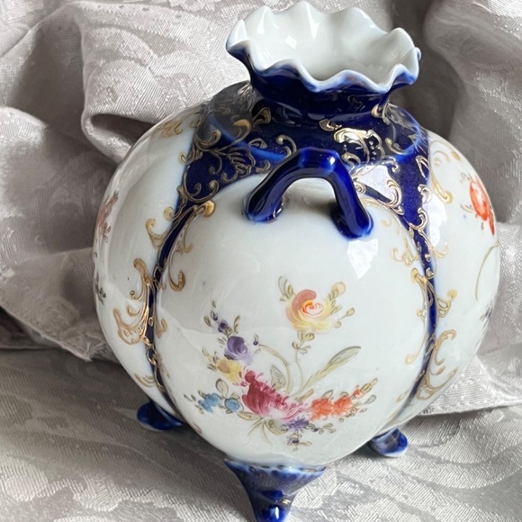 VINTAGE UNBRANDED Hand Painted Round Floral Vase 5" - Picture 9 of 11